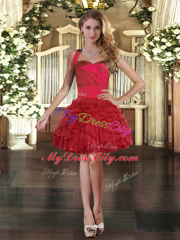 Eye-catching Wine Red Sleeveless Tulle Lace Up Evening Dress for Prom and Party