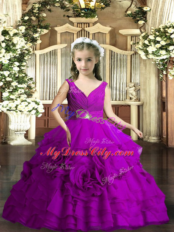 Customized Floor Length Ball Gowns Sleeveless Purple High School Pageant Dress Backless