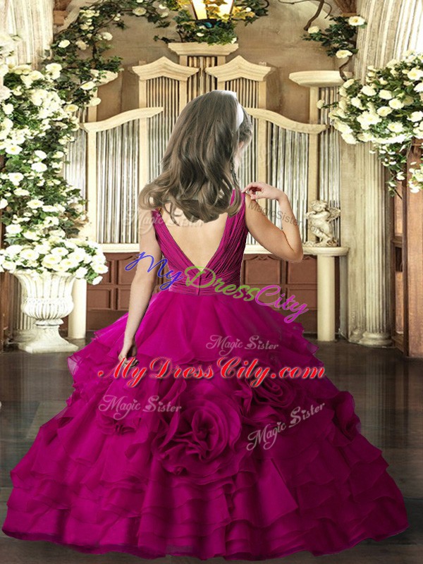 Customized Floor Length Ball Gowns Sleeveless Purple High School Pageant Dress Backless