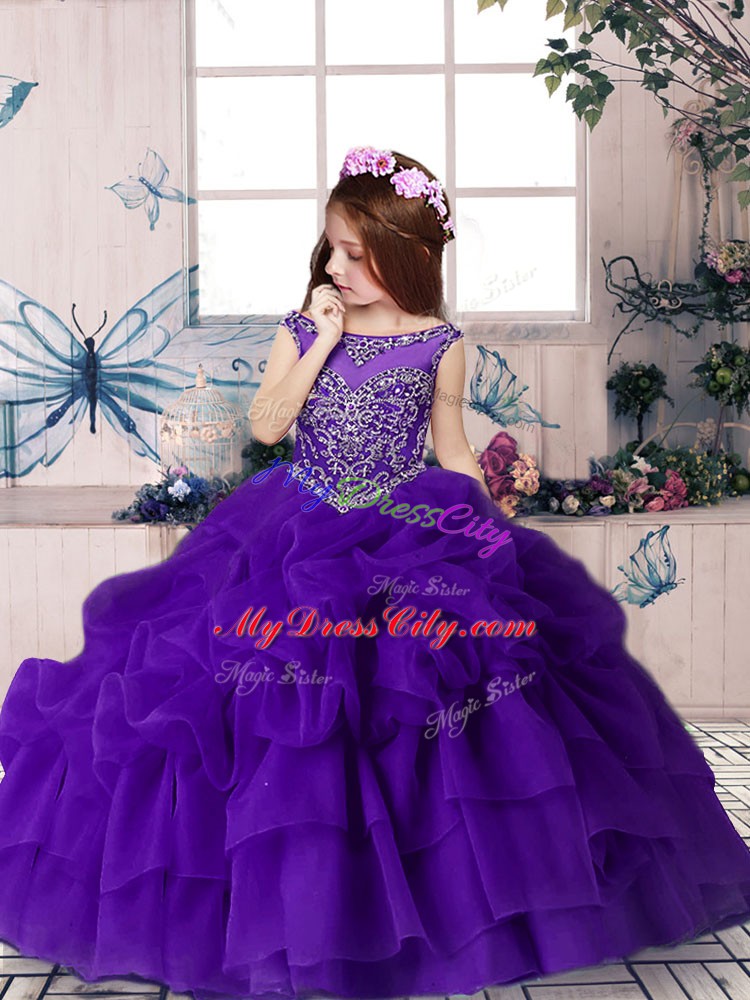 Trendy Floor Length Purple Pageant Dress for Teens Scoop Sleeveless Zipper