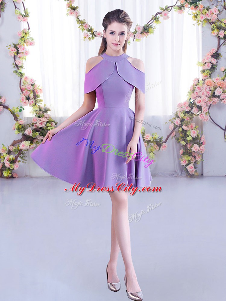 Lavender Zipper High-neck Ruching Dama Dress for Quinceanera Chiffon Short Sleeves