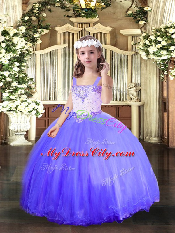 Custom Designed Blue Sleeveless Beading Floor Length Custom Made Pageant Dress