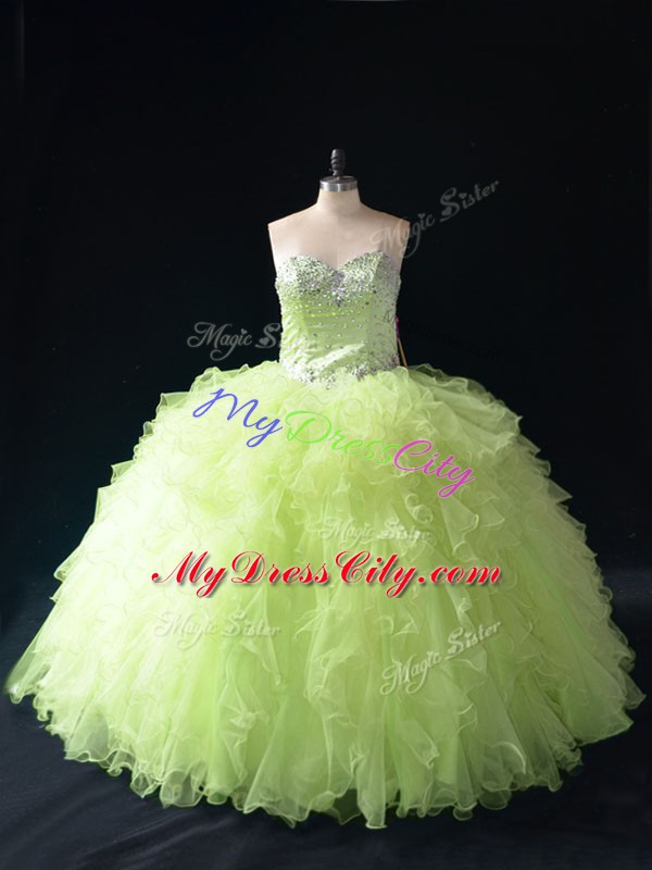 Tulle Sleeveless Floor Length Quinceanera Gowns and Beading and Ruffles