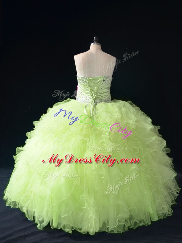 Tulle Sleeveless Floor Length Quinceanera Gowns and Beading and Ruffles