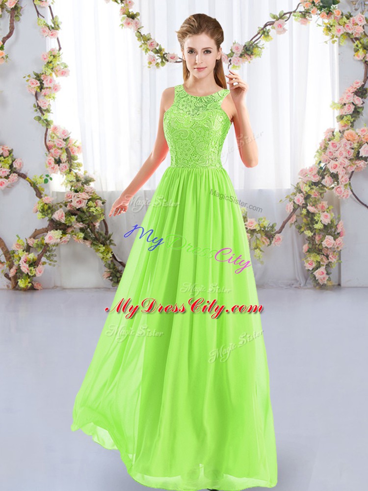 Yellow Green Chiffon Zipper Bridesmaid Dress Sleeveless Floor Length Lace