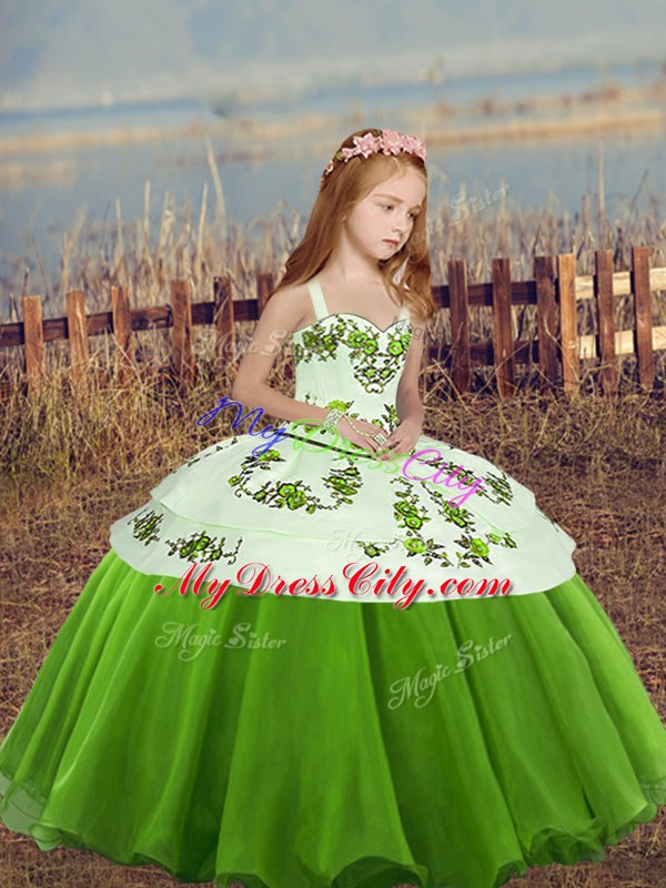 Eye-catching Straps Sleeveless Lace Up Pageant Dress for Teens Green Organza