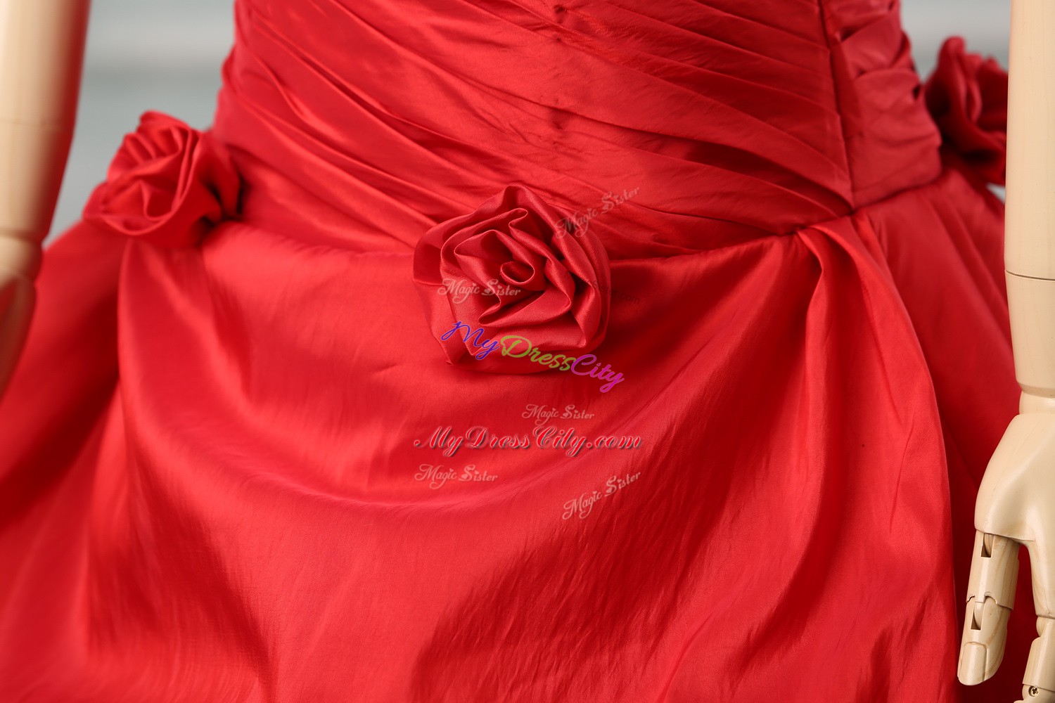 Court Train Ball Gowns Quinceanera Dresses Red Off The Shoulder Taffeta Sleeveless Lace Up