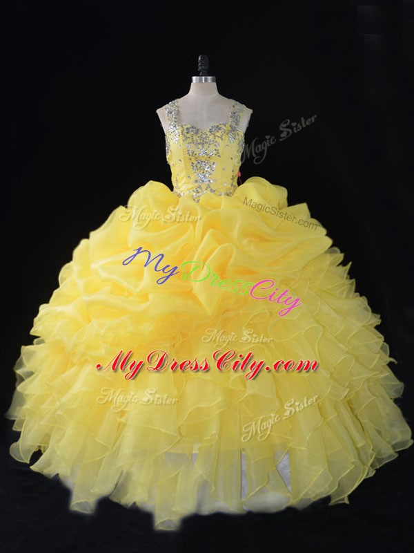 Eye-catching Organza Sleeveless Floor Length Sweet 16 Quinceanera Dress and Beading and Ruffles and Pick Ups