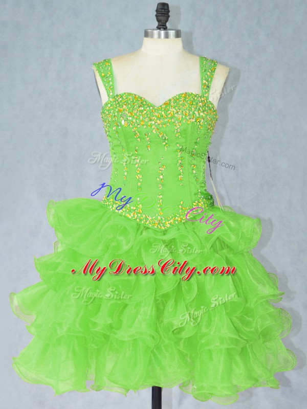 Organza Lace Up Straps Sleeveless Mini Length Pageant Dress for Teens Beading and Ruffled Layers