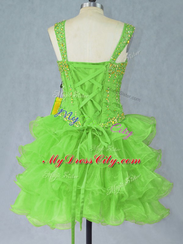 Organza Lace Up Straps Sleeveless Mini Length Pageant Dress for Teens Beading and Ruffled Layers