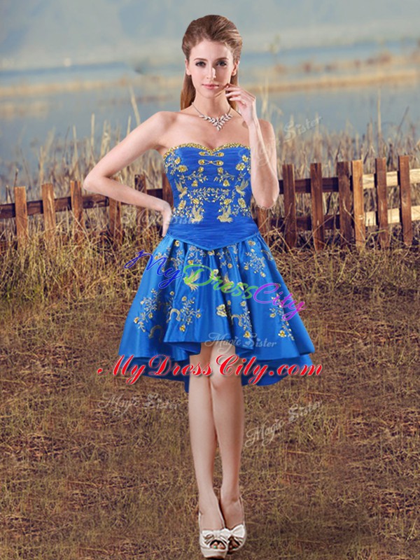 Royal Blue Sleeveless Embroidery and Ruffles Floor Length Quince Ball Gowns