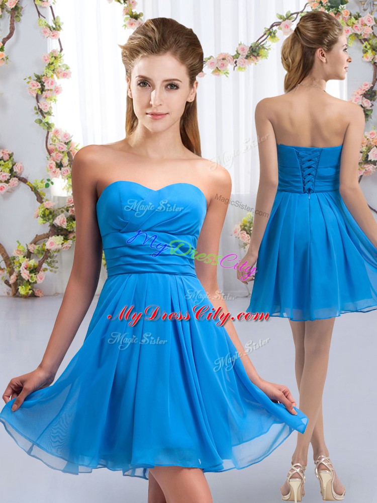 Adorable Baby Blue Sweetheart Neckline Ruching Bridesmaid Dresses Sleeveless Lace Up