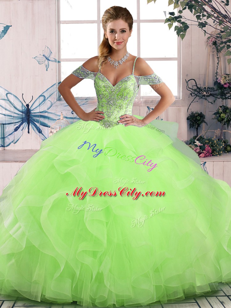 Off The Shoulder Sleeveless Lace Up Sweet 16 Quinceanera Dress Tulle