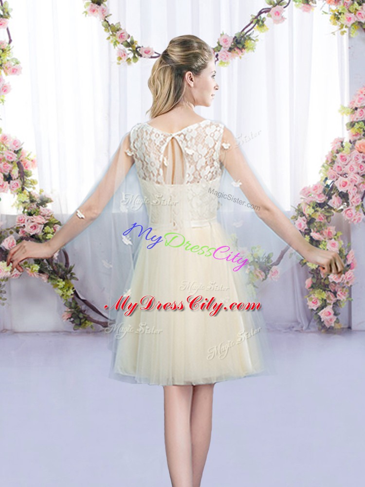 Champagne Sleeveless Lace and Bowknot Mini Length Wedding Party Dress