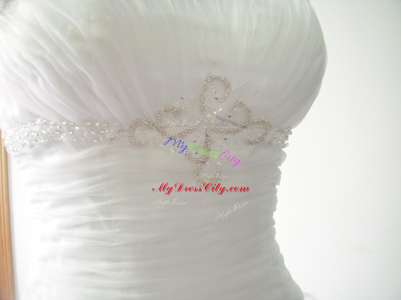 Hot Sale White Tulle Lace Up Wedding Gowns Sleeveless Brush Train Beading and Ruffled Layers