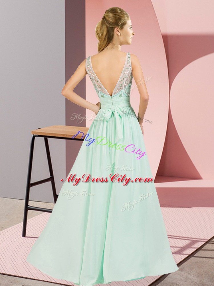 Floor Length Backless Dress for Prom Pink for Prom and Party and Military Ball with Beading