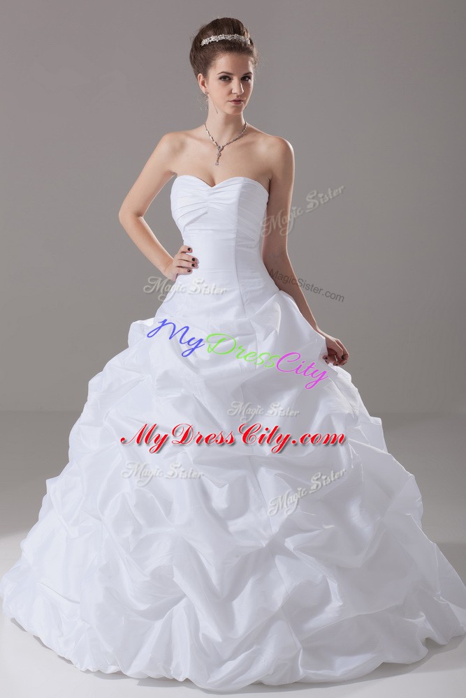 Great White Bridal Gown Wedding Party with Pick Ups Sweetheart Sleeveless Brush Train Lace Up