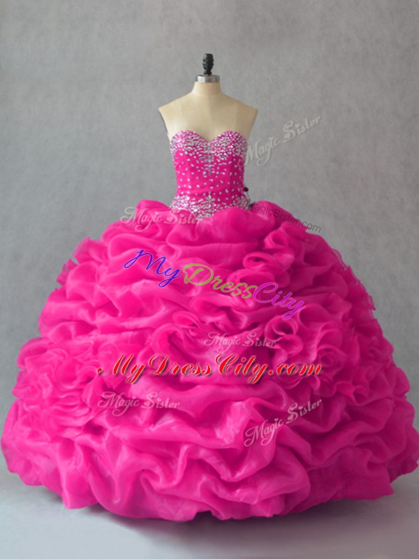 Spectacular Floor Length Ball Gowns Sleeveless Fuchsia Quinceanera Dress Lace Up