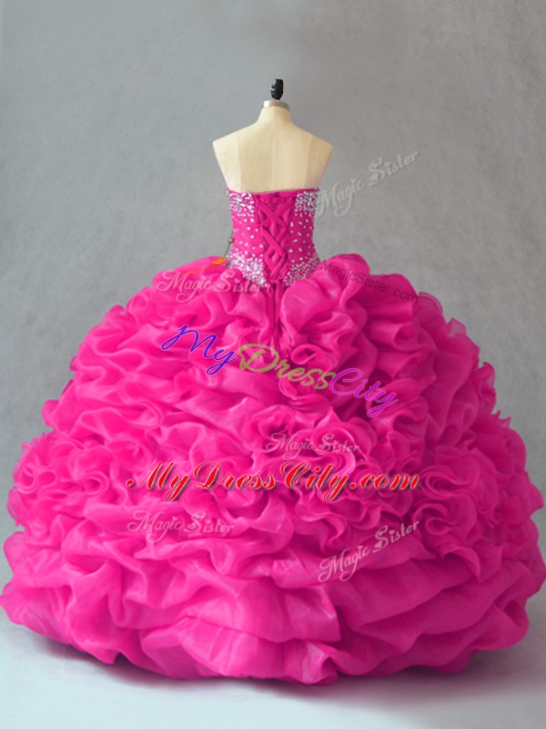 Spectacular Floor Length Ball Gowns Sleeveless Fuchsia Quinceanera Dress Lace Up