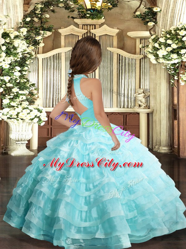 New Arrival Sleeveless Floor Length Beading and Ruffled Layers Backless Pageant Gowns For Girls with Lavender