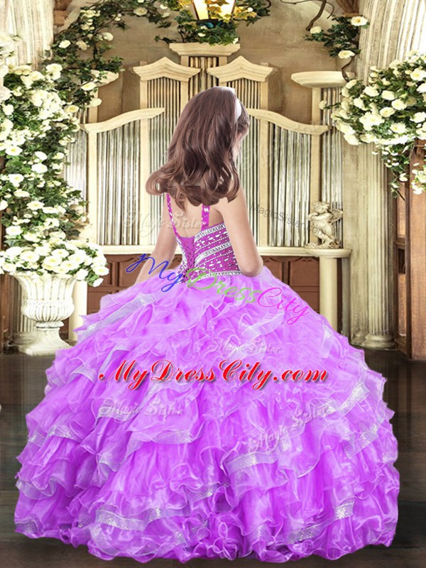 Glorious Turquoise Sleeveless Beading and Ruffles Floor Length Girls Pageant Dresses