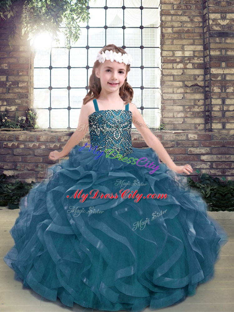 Wonderful Sleeveless Lace Up Floor Length Beading and Ruffles Winning Pageant Gowns