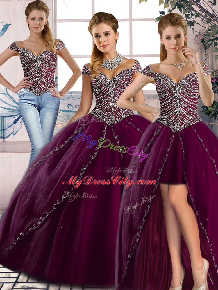 Cap Sleeves Brush Train Beading Lace Up 15 Quinceanera Dress