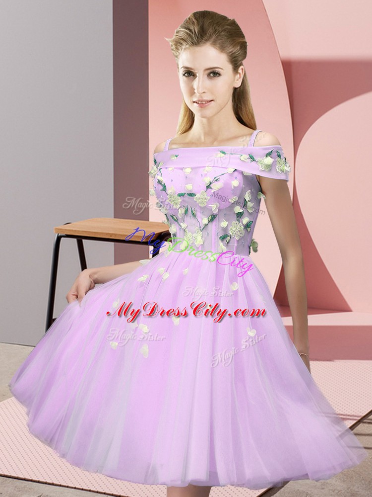 Lilac Short Sleeves Appliques Knee Length Court Dresses for Sweet 16