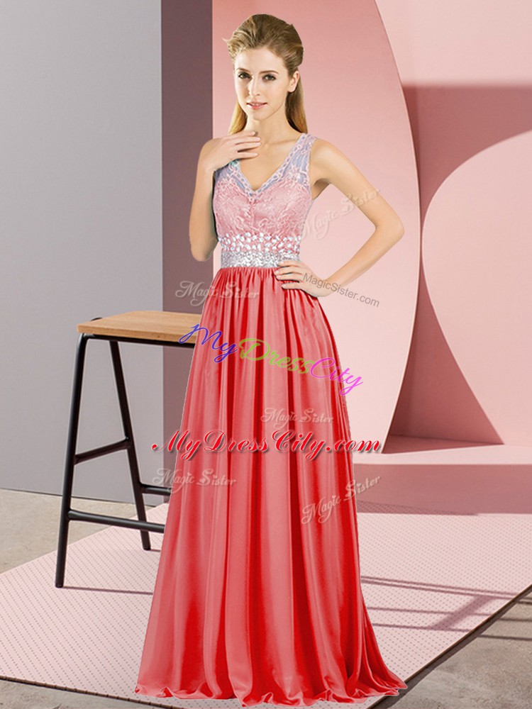 Red Prom and Party and Military Ball with Beading and Lace One Shoulder Sleeveless Backless