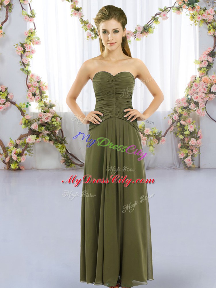 Wonderful Sweetheart Sleeveless Lace Up Bridesmaid Dresses Olive Green Chiffon