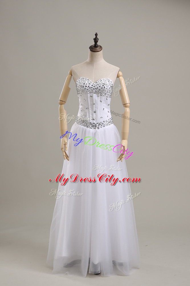 Floor Length Empire Sleeveless White Wedding Gowns Lace Up