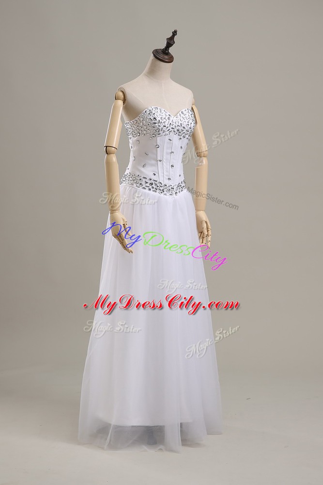 Floor Length Empire Sleeveless White Wedding Gowns Lace Up