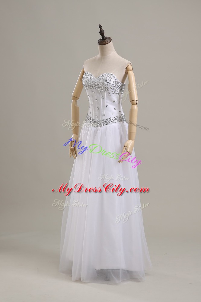 Floor Length Empire Sleeveless White Wedding Gowns Lace Up