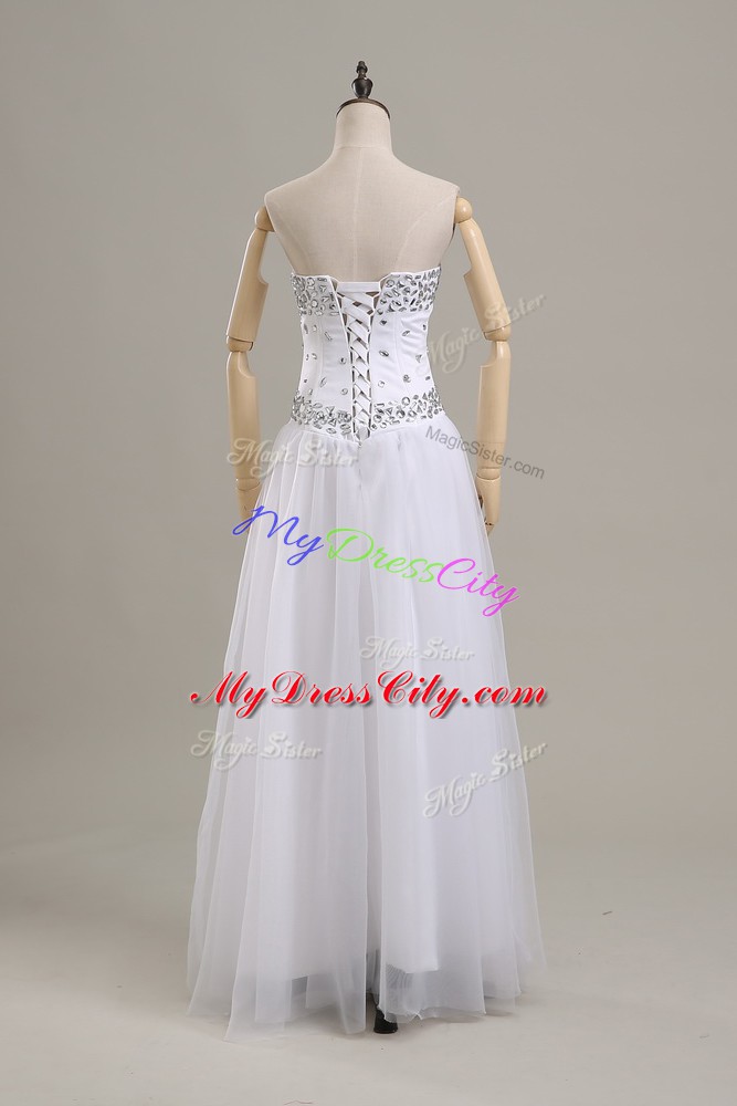 Floor Length Empire Sleeveless White Wedding Gowns Lace Up