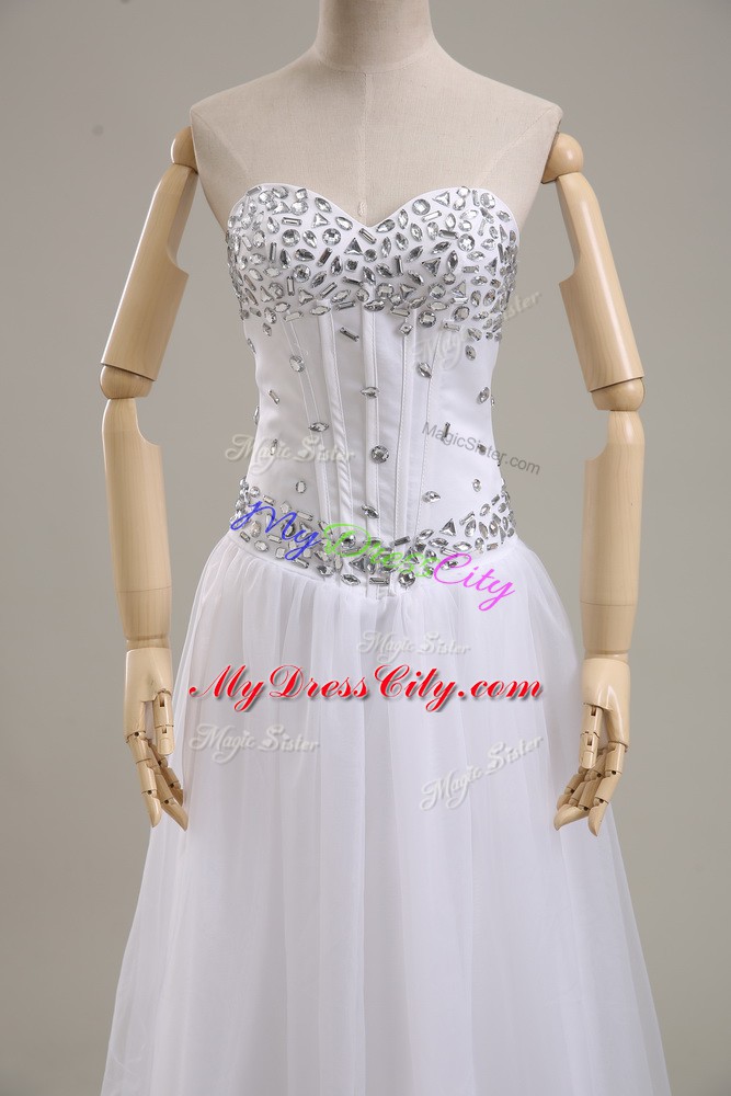 Floor Length Empire Sleeveless White Wedding Gowns Lace Up