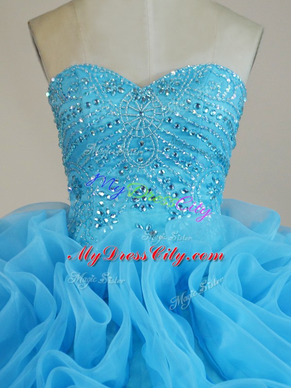 Sexy Sleeveless Court Train Beading and Ruffles Lace Up Sweet 16 Dresses