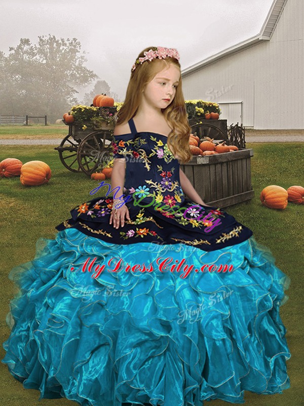 New Arrival Organza Sleeveless Floor Length Kids Formal Wear and Embroidery and Ruffles