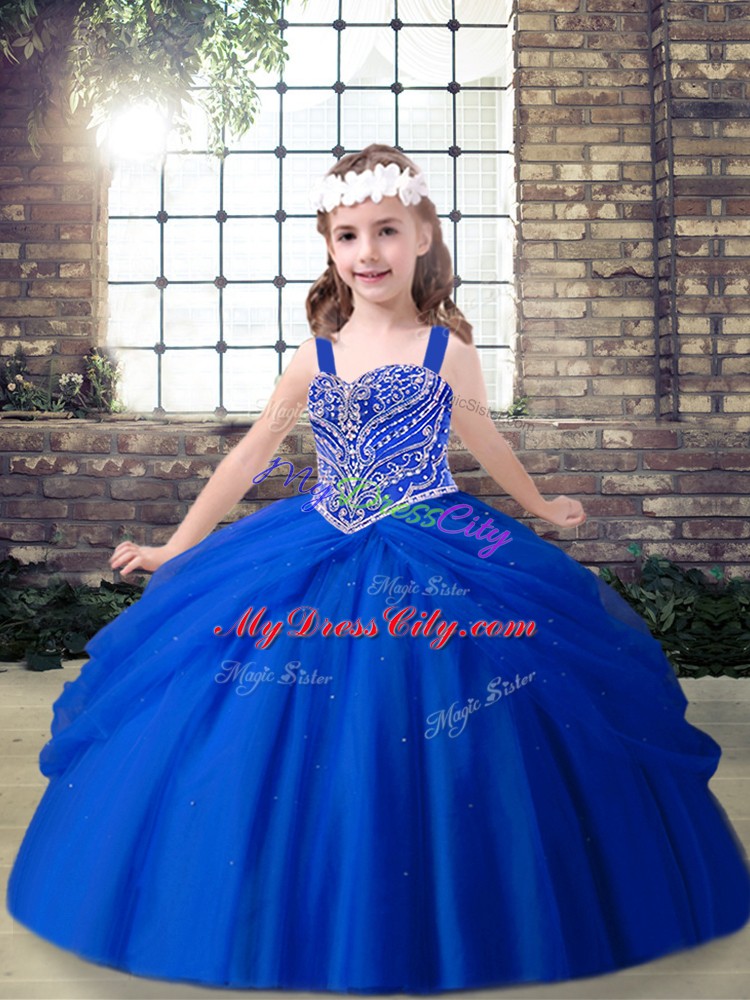 Royal Blue Glitz Pageant Dress Party and Sweet 16 and Wedding Party with Beading Straps Sleeveless Lace Up