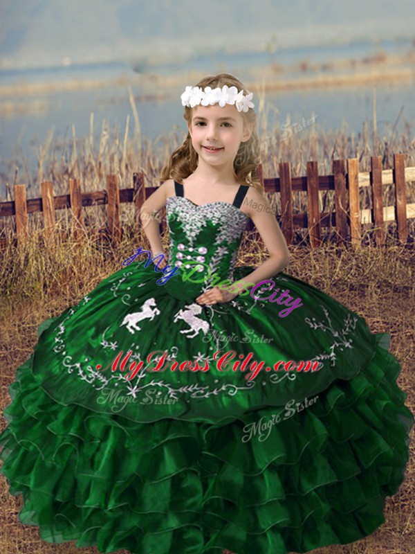 Green Sleeveless Organza Lace Up Glitz Pageant Dress for Wedding Party