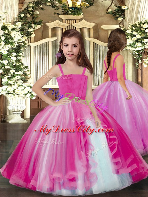 Ruffles Quinceanera Dress Hot Pink Lace Up Sleeveless Floor Length