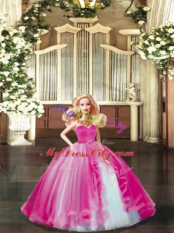 Ruffles Quinceanera Dress Hot Pink Lace Up Sleeveless Floor Length