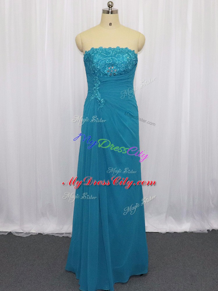 Floor Length Column/Sheath Sleeveless Blue Prom Party Dress Zipper