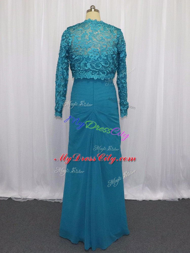 Floor Length Column/Sheath Sleeveless Blue Prom Party Dress Zipper