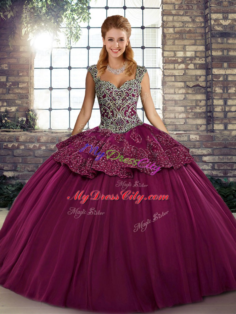 Hot Sale Fuchsia Straps Lace Up Beading and Appliques Vestidos de Quinceanera Sleeveless