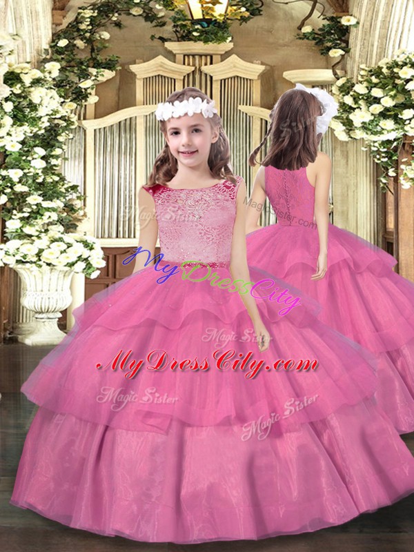 Hot Pink Scoop Zipper Lace and Ruffled Layers Sweet 16 Quinceanera Dress Sleeveless