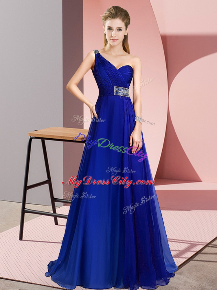 Sexy One Shoulder Sleeveless Chiffon Going Out Dresses Beading Brush Train Criss Cross