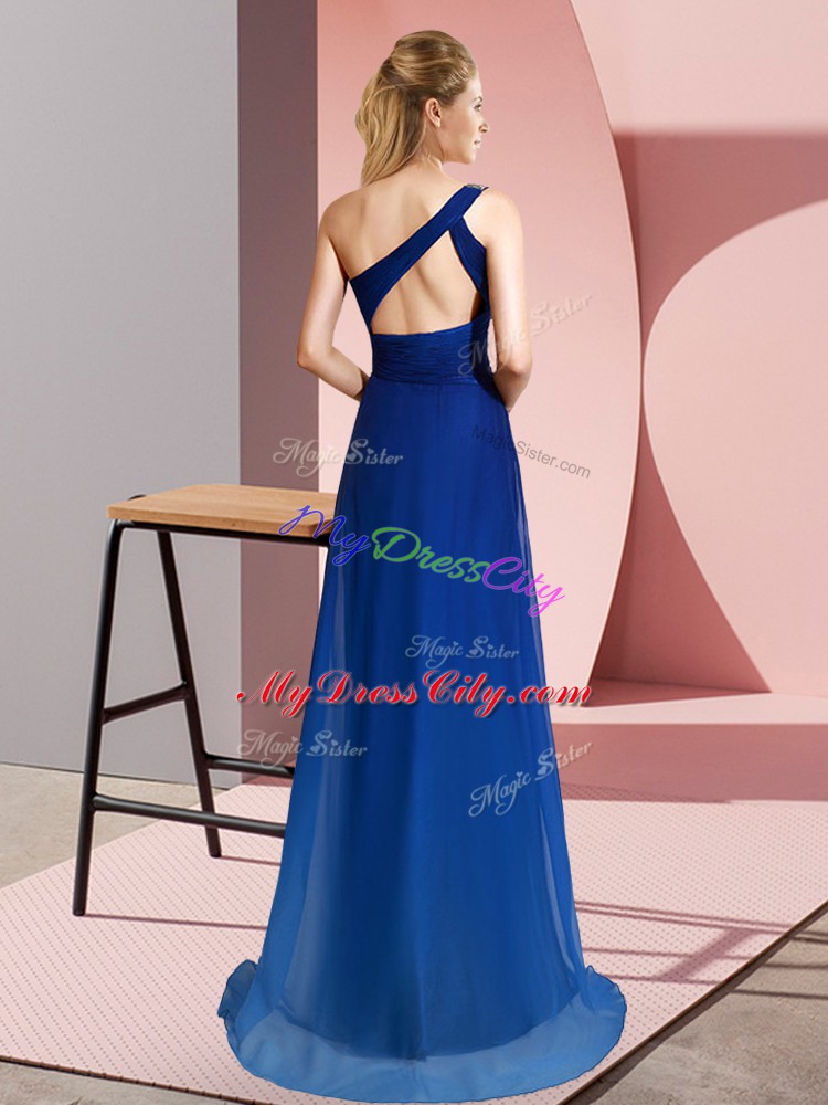 Sexy One Shoulder Sleeveless Chiffon Going Out Dresses Beading Brush Train Criss Cross