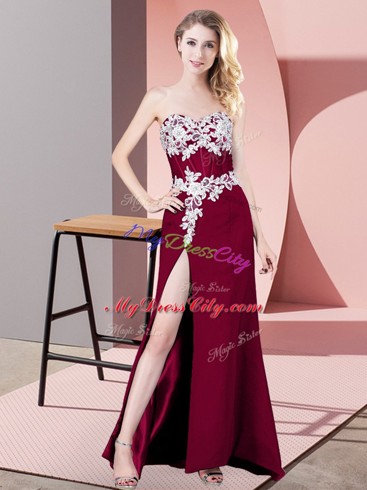 Fuchsia Column/Sheath Sweetheart Sleeveless Chiffon Floor Length Zipper Lace and Appliques Prom Party Dress