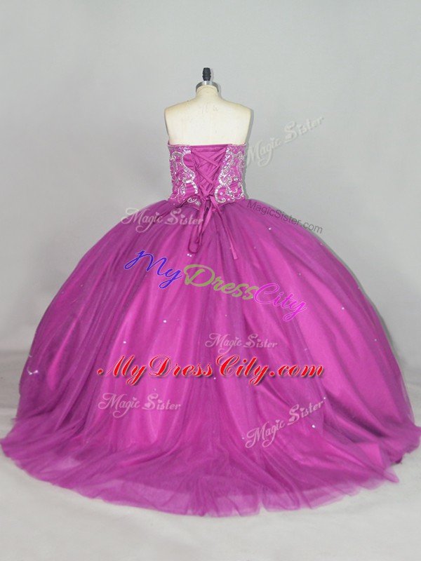 Gorgeous Tulle Sleeveless Quince Ball Gowns Brush Train and Beading and Sequins