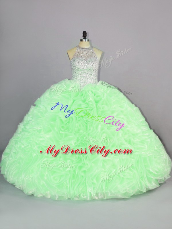 Organza Sleeveless Floor Length Ball Gown Prom Dress and Beading and Ruffles